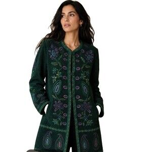 Vtg Linea by Louis Dell' Olio Sz M Boucle Wool Blend Jacket Embroider Peacoat